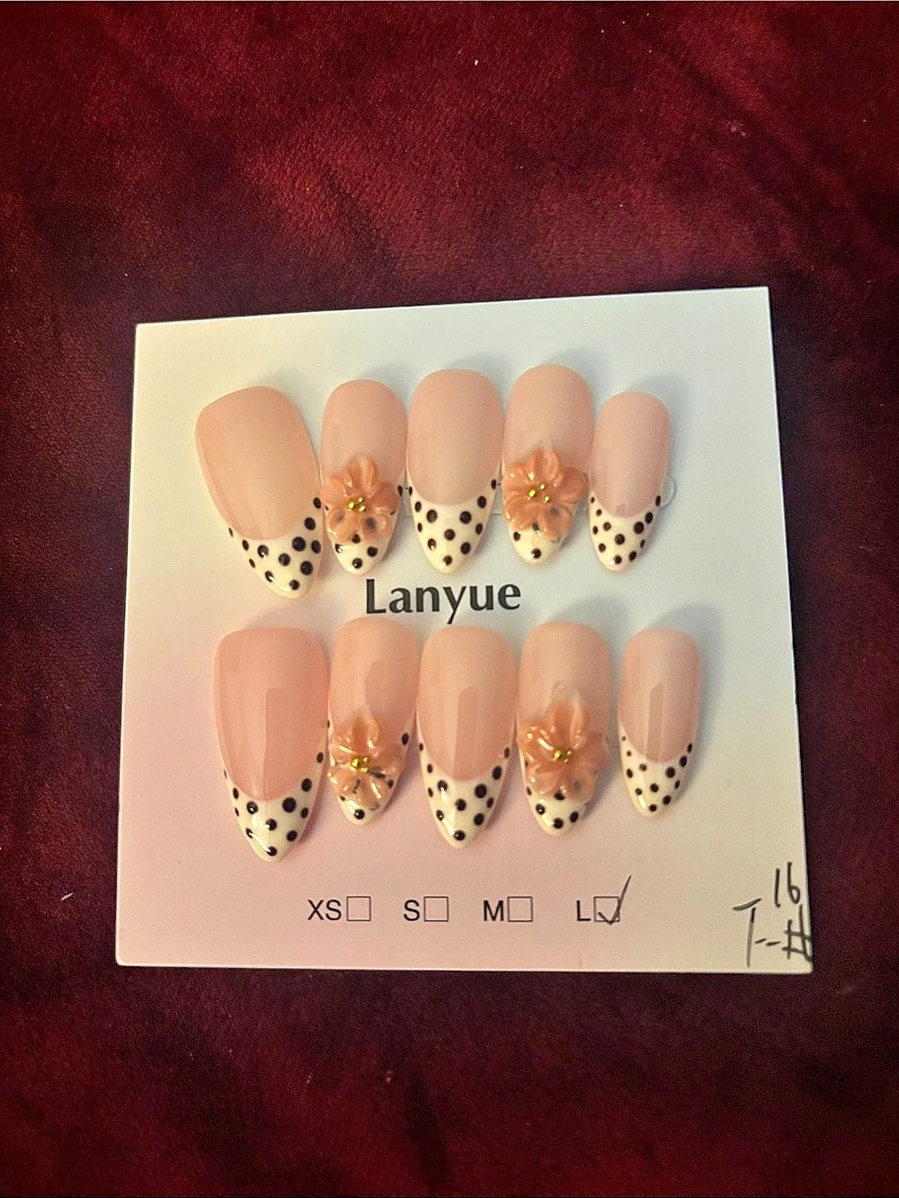 Lanyue Pink & Black Polka Dot Press-On Nails Size Large